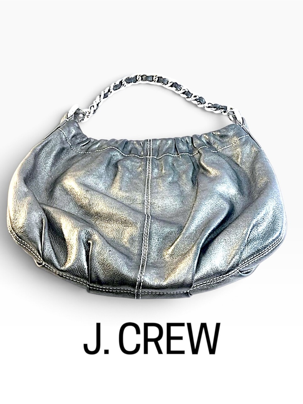 TALBOTS Metallic Gray to Silver Leather Hobo Shoulder Bag